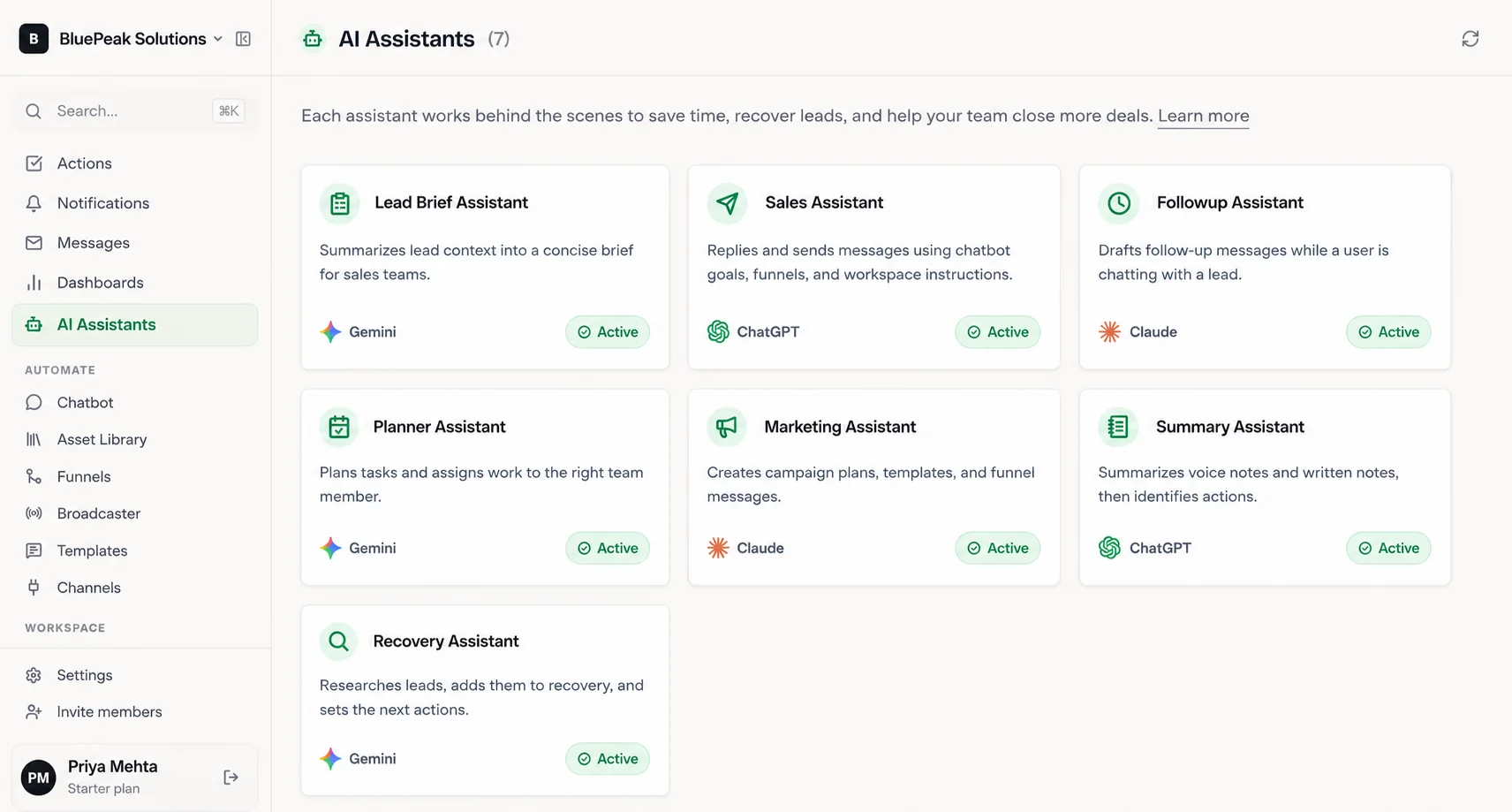 Heyy AI assistants product dashboard