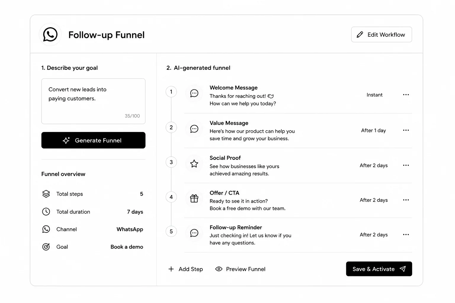 WhatsApp journey builder interface
