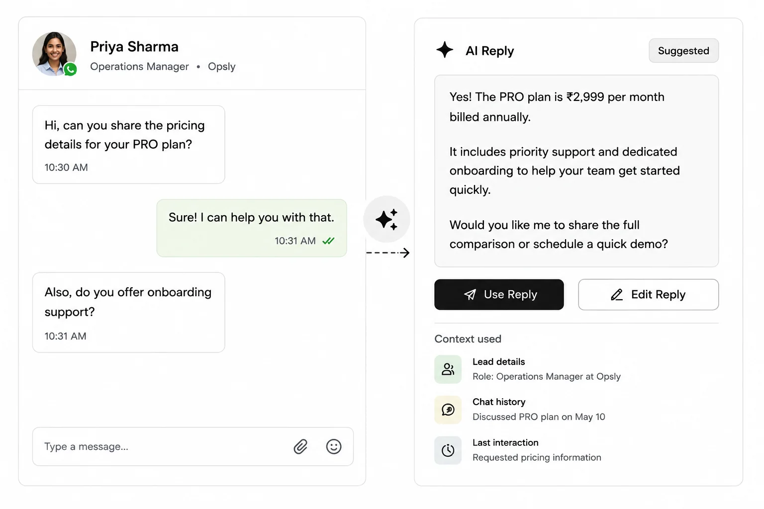 AI sales reply workflow interface